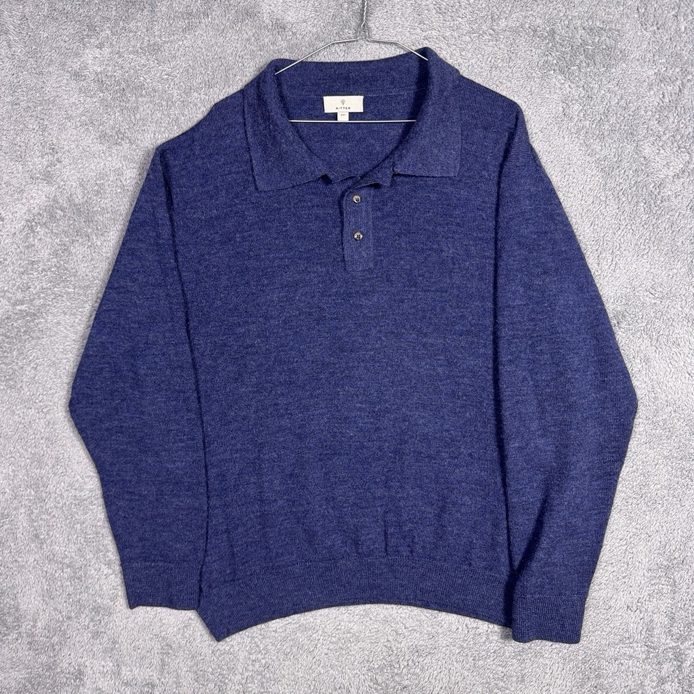 Ritter Sweater Mens 2XL XXL Baby Alpaca Pullover Jumper Polo Collar Knit Blue